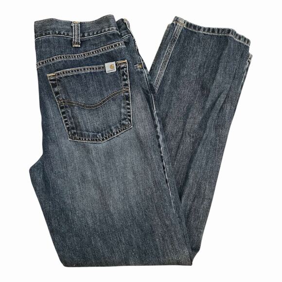 Carhartt Relaxed Fit Straight Leg Jeans Men’s 32x32 Blue Denim Work Pants 3920 - Picture 3 of 5